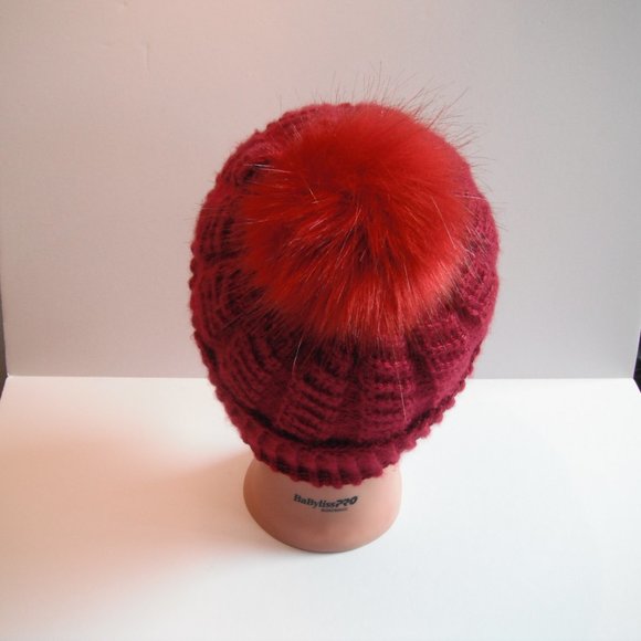 Hand Knitted Hat Toque One Size Acrylic Burgundy-002 Hand knit by me - Picture 6 of 12